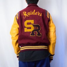 画像4: 70〜80's Holloway "Raiders" チェーン刺繍 ウール×レザースタジャン 40 (4)