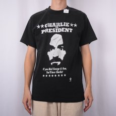 画像2: 90's Charles Manson "CHARLIE FOR PRESIDENT" カルト指導者プリント タトゥーショップTシャツ BLACK M (2)