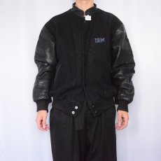 画像2: 90's AJ WEAR CANADA製 "IBM" ロゴ刺繍 メルトン×レザースタジャン BLACK L (2)