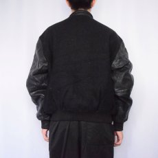 画像3: 90's AJ WEAR CANADA製 "IBM" ロゴ刺繍 メルトン×レザースタジャン BLACK L (3)