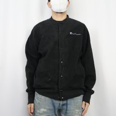 画像2: Champion ロゴ刺繍 フリース スナップジャケット BLACK L (2)