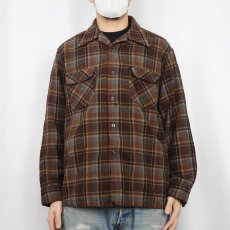 画像2: 70's Pendleton USA製 チェック柄 ウールオープンカラーシャツ XL (2)