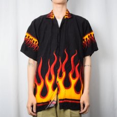 画像2: FLAME WEAR ファイヤーパターン レーヨンオープンカラーシャツ XL (2)