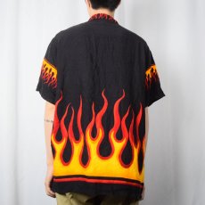 画像3: FLAME WEAR ファイヤーパターン レーヨンオープンカラーシャツ XL (3)