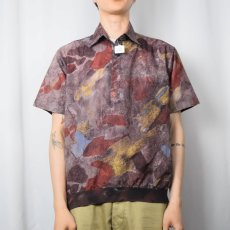 画像2: 90's Fulton Street Shirt Works USA製 総柄プルオーバー ポリエステルシャツ M (2)