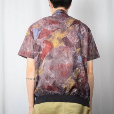 画像3: 90's Fulton Street Shirt Works USA製 総柄プルオーバー ポリエステルシャツ M (3)