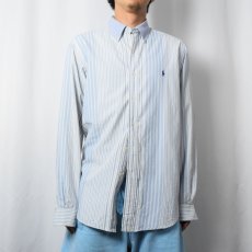 画像2: Ralph Lauren "CLASSIC FIT" マルチストライプ柄 ボタンダウンコットンシャツ M (2)