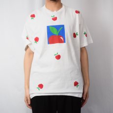 画像2: 90's USA製 りんご柄プリント×ハンドペイント Tシャツ XL (2)