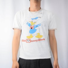 画像2: 70's WALT DISNEY ドナルドダック 染み込みプリント リンガーTシャツ S (2)