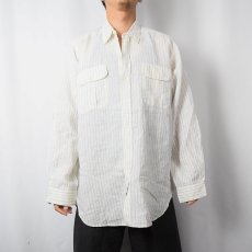 画像2: POLO Ralph Lauren ストライプ柄 リネンワークシャツ XL (2)