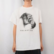 画像2: 90's Human-i-Tees USA製 "TO BE OR NOT TO BE" ゴリライラストプリントTシャツ L (2)