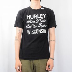 画像2: 70〜80's Champion USA製 バータグ "HURLEY WISCONSIN" プリントTシャツ BLACK L (2)