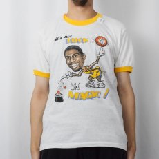 画像2: 80's USA製 LAKERS "MAGIC JOHNSON" NBA選手 プリントリンガーTシャツ L (2)