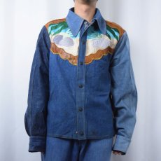 画像3: 70's Antonio Guiseppe USA製 レザーパッチワーク×刺繍 デニムシャツ 3XL (3)