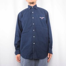 画像2: 90's POLO SPORT Ralph Lauren "LOWELL SPORT" ロゴ刺繍 コットンシャツ NAVY M (2)