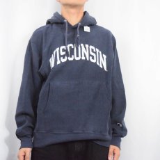 画像2: 2000's Champion REVERSE WEAVE "WISCONSIN" スウェットフーディー NAVY M (2)