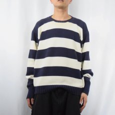 画像2: POLO Ralph Lauren ボーダー柄 コットンニットセーター NAVY XL (2)