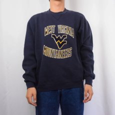 画像2: 80's RUSSELL ATHLETIC USA製 前V "WEST VIRGINIA" フロッキープリントスウェット NAVY XL (2)