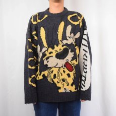 画像2: 90's MARSUPILAMI アニメキャラクター柄 アクリル×ウールスキーニットセーター L (2)