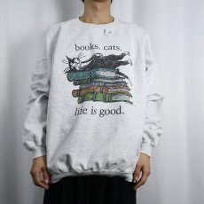 画像2: Edward Gorey "books.cats." イラストプリントスウェット XL (2)