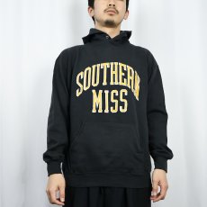 画像2: 90's JERZEES USA製 "SOUTHERN MISS" プリントスウェットフーディー BLACK L (2)