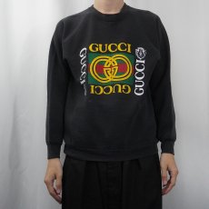 画像2: 90's USA製 ブート GUCCI ロゴプリントスウェット BLACK L (2)