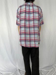 画像4: Ralph Lauren "CLASSIC FIT" マドラスチェック柄 ボタンダウンリネンシャツ XL (4)