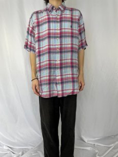 画像2: Ralph Lauren "CLASSIC FIT" マドラスチェック柄 ボタンダウンリネンシャツ XL (2)