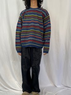 画像2: 90's J.CREW マルチボーダー柄 ウールニットセーター XL (2)