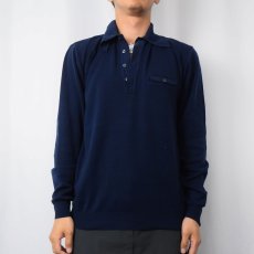 画像2: 70's INDIAN BRAND SPORTSWEAR ナイロンニットポロシャツ NAVY M (2)