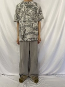 画像2: 90's M.C. Escher USA製 騙し絵アート 総柄プリントTシャツ XL (2)