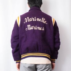 画像4: 70's DeLong USA製 "Marinette Marines" チェーン刺繍 メルトンウールスタジャン size44 (4)