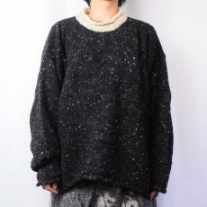 画像2: ROSSAN IRELAND製 ネップ混 ロールネック ウールニットセーター BLACK XXL (2)