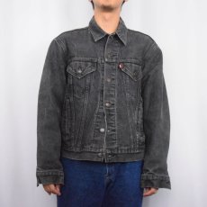 画像2: 80's Levi's 70411-9418 チェック柄ライナー ブラックデニムジャケット L (2)