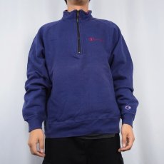 画像2: 90's Champion USA製 ロゴ刺繍 ハーフジップスウェット L (2)