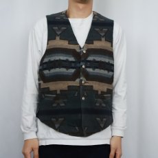 画像2: 90's Pendleton USA製 ネイティブ柄 ウールベスト S (2)