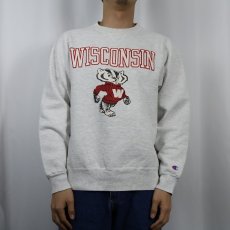 画像2: 90's Champion USA製 "WISCONSIN" 前V プリントスウェット M (2)