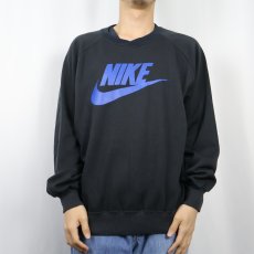 画像2: 80's NIKE 銀タグ ロゴプリント ラグランスウェットフーディ BLACK XL (2)