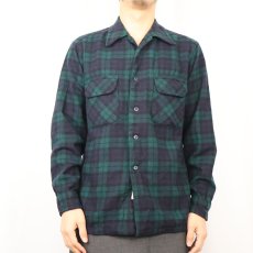 画像2: 70's Pendleton USA製 ブラックウォッチチェック柄 オープンカラーウールシャツ M (2)