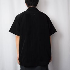 画像3: Venezzi 刺繍デザイン キューバシャツ BLACK XL (3)
