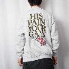 画像4: 90's LORD'S GYM "HIS PAIN YOUR GAIN" ジーザスパロディプリントスウェット L (4)