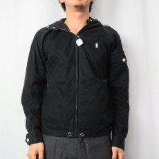 画像2: POLO Ralph Lauren コットン×ナイロン フード付きジップジャケット BLACK S (2)