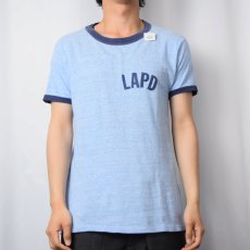 画像2: 70's Collegiate Pacific USA製 "LAPD" プリントリンガーTシャツ L (2)