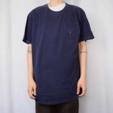 画像2: 90's POLO Ralph Lauren USA製 ロゴ刺繍 ポケットTシャツ NAVY L (2)