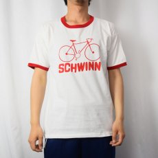 画像2: 70's Champion USA製 バータグ "SCHWINN" 自転車プリントリンガーTシャツ L (2)