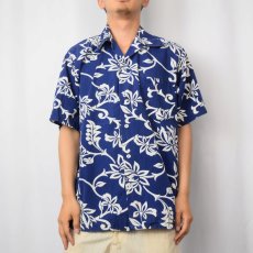 画像2: 60〜70's 花柄 コットンアロハシャツ NAVY L (2)