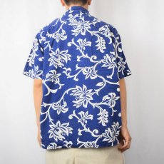 画像3: 60〜70's 花柄 コットンアロハシャツ NAVY L (3)