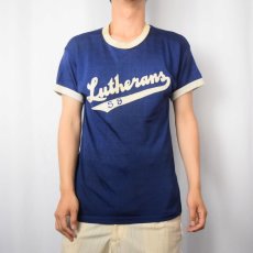 画像2: 50〜60's Southern "Lutherans" フェルトロゴ レーヨンリンガーTシャツ NAVY M (2)