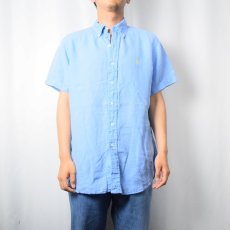 画像2: Ralph Lauren "CLASSIC FIT" ロゴ刺繍 リネン ボタンダウンシャツ M (2)