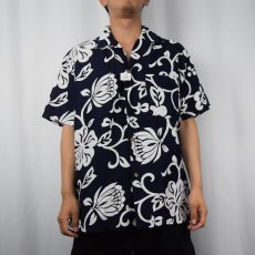 画像2: 60〜70's ROYAL HAWAIIAN ハイビスカス柄 コットンアロハシャツ NAVY (2)